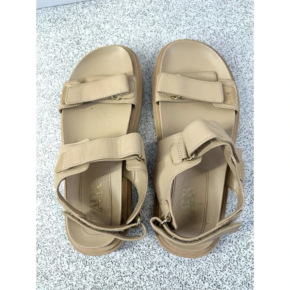 Zara Cream Beige Tan Chunky Sandals Size 39 8.5 - Picture 2 of 13